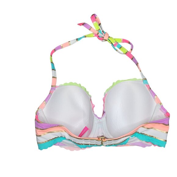 Victoria's Secret 36C Multi-Color Striped Padded Bikini Top With Halter Neck Tie - Picture 2 of 3